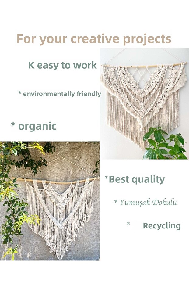 Premium Screened Macrame Thread 3mm Macrame Screenable Hobby Thread Set of 4 Ecru Khaki Tile Nefti - 7