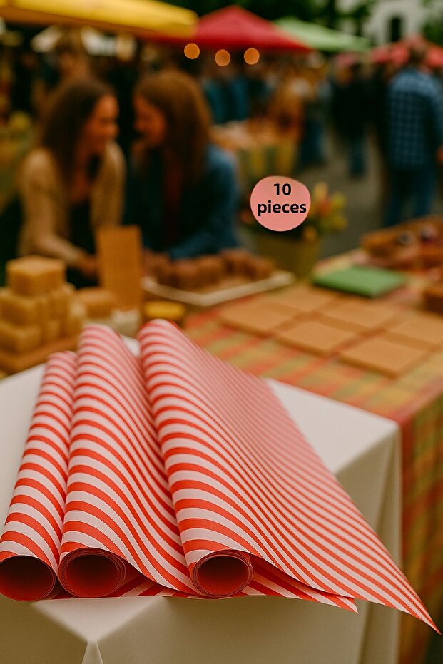 Red White Lop Line Wrapping Paper 10 Pieces 70X100Cm Gift Packaging Gift Paper