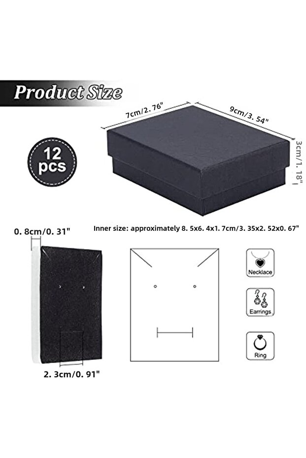 5x5x5cm Deep Sapphire 12 Pcs Black Rectangle Jewelry Box, 3.5x2.8x1.2 Cardboard Jewelry Boxes with S