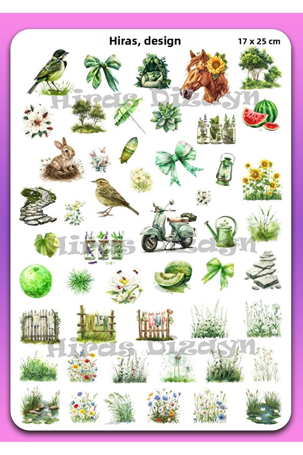 17X25Cm Largesize Green Objects Flower Label Sticker Page 50Pcs Stickers for Laptop Agenda Scrapbook