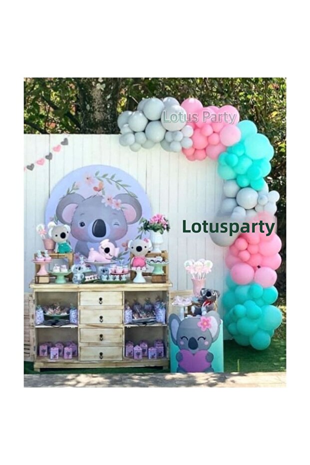 100 Pieces - Balloon Chain Set - ( Pastel Pink - Gray - Mint Green Color )
