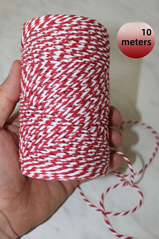 Gift Packaging String 10 Meters, Martenischka String, Red and White New Year's String - 1
