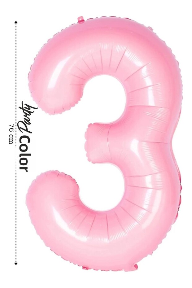 Foil Balloon 3 Number Helium Balloon 76 cm Pink Color - 3 Years Old Balloon - 3 Number Balloon - 34 Inch