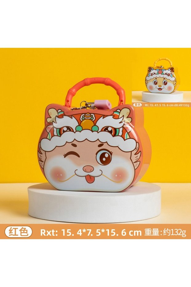 Kitty Metal Piggy Bank with Bag and Lock, Red, 15X12-