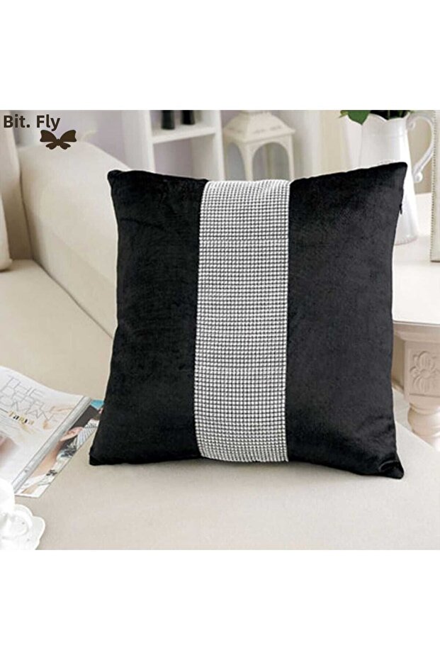 2 PCS Stoned Striped Velvet Look Decorative Throw Pillow Cover