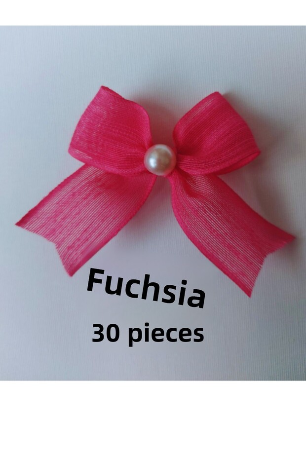 Pearl Detailed Naples Linen Ribbon Ready-Made Bow (30 Pieces)