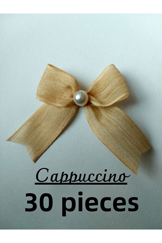 Pearl Detailed Naples Linen Ribbon Ready-Made Bow (30 Pieces)