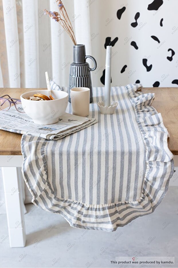 40X125 cm Vintage Frilly 100% Linen Cotton American Runner