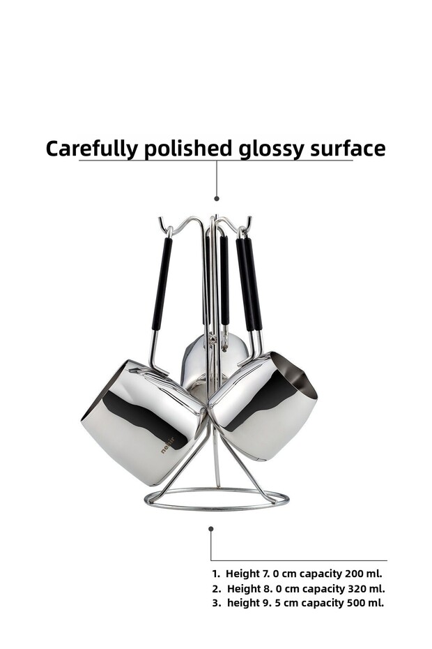 Moderná 4-dielna súprava kávových kanvíc z nehrdzavejúcej ocele so stojanom - 2