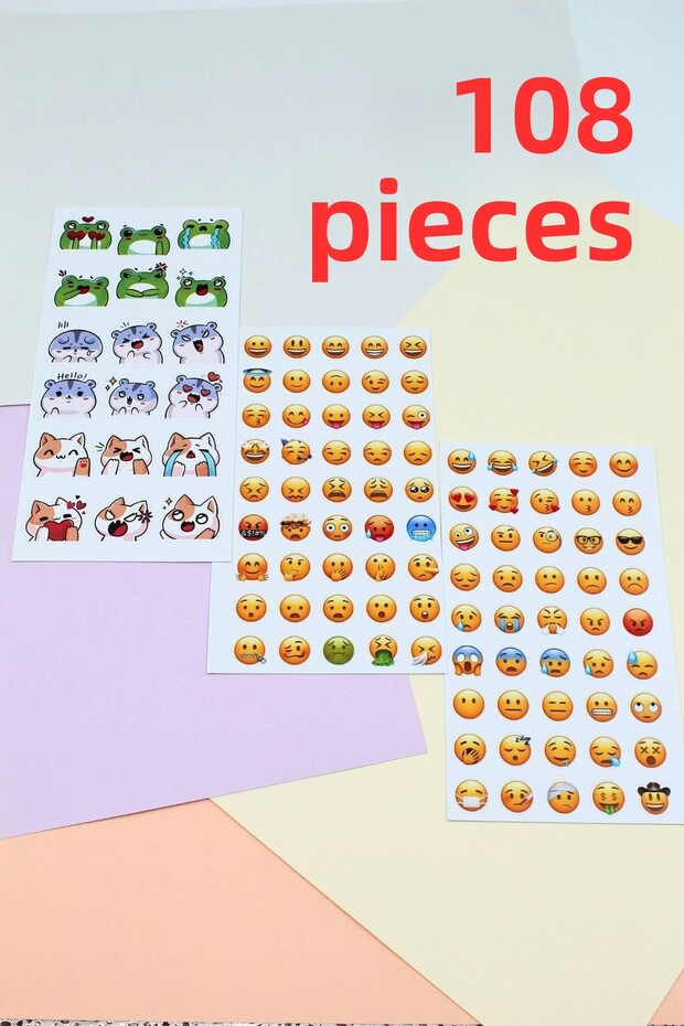 108 Pieces Emoji Sticker Set Cute Sticker Scrapbook Sticker Whatsapp Emoji Sticker Cat Sticker Ku