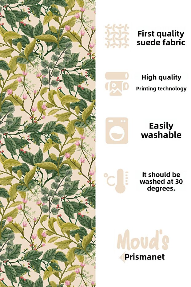 Green Cream Branches Pattern Printed Suede Runner Tablecloth - 2