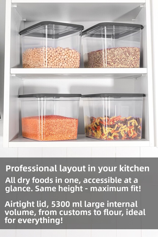 2 Deep Food Storage Containers with Labels - Pulses Flour Container Large Size Food Box 5300 ml Transparent - 3