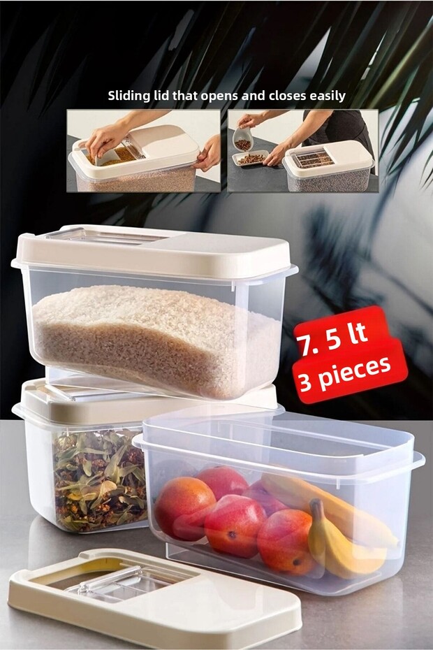 Multibox 7.5 Lt Multi-Purpose Food Container with Easy Sliding Lid, Pulses Vs. Storage Container 3 Pieces - 1