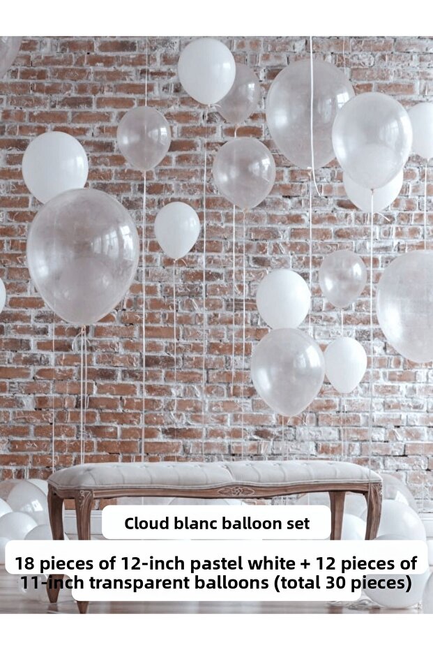 White Cloud Balloon Set 30-Piece Pastel White Transparent 12Th Birthday Party Decoration