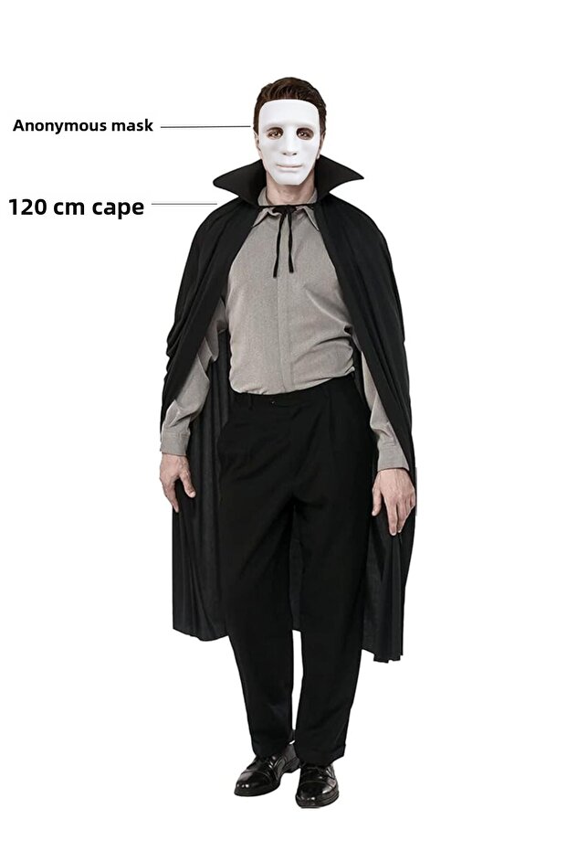 Black Collar 120 cm Cloak and White Anonymous Mask