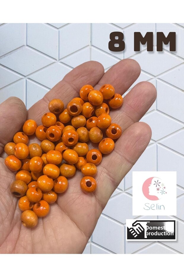 8 mm Orange Color Wooden Beads - 100 Grams (0Rt 330-400 Pieces)