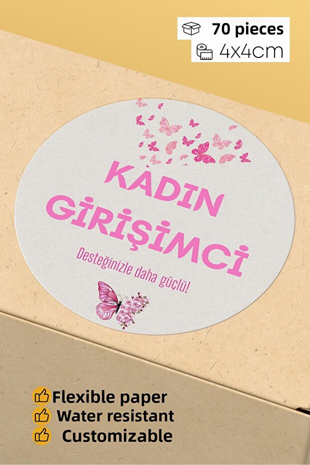 Woman's Entrepreneur Themed Sticker Packaging Shipping Packing Label - 4X4Cm 70 Pieces Round