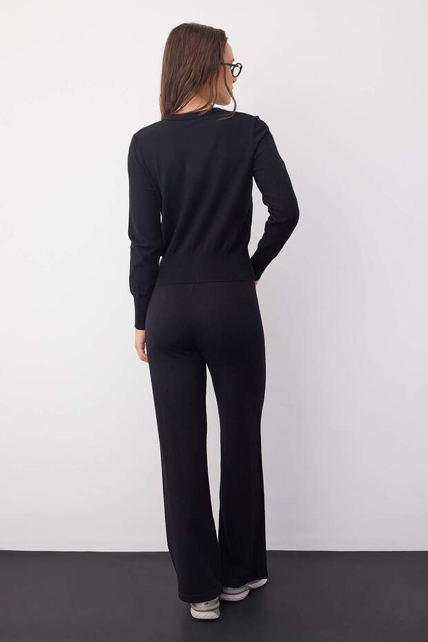 Wardrobe Essentials Siyah Merserize Görünümlü Triko Hırka-Pantolon Alt-Üst Takım | TWOAW26AU00003 - 4