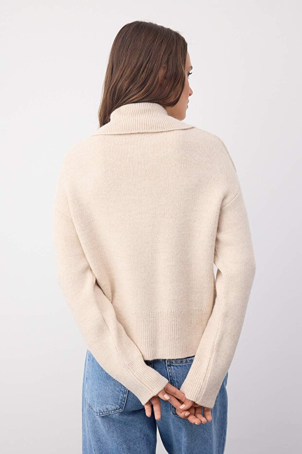 Wardrobe Essentials Taş Yumuşak Dokulu Geniş Kalıp Fermuarlı Triko Hırka | TWOAW26HI00092 - 4