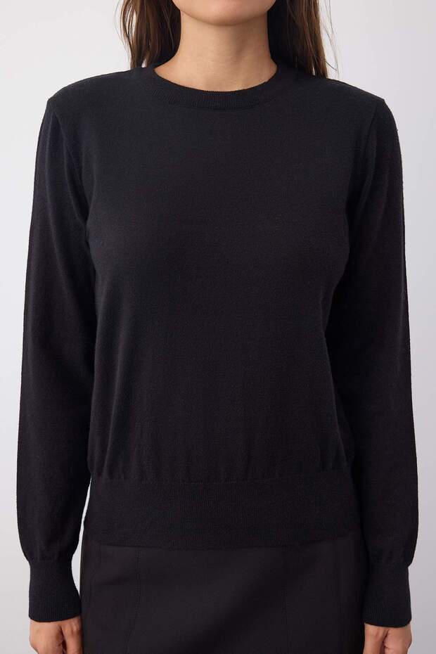 Wardrobe Essentials Siyah Premium İplik/Özel İplikli Basic Triko Kazak | TWOAW26KZ00095 - 3