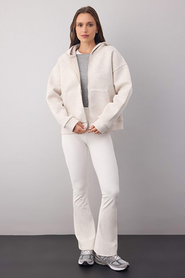 Wardrobe Essentials – Bej Melanj Oversize Kapüşonlu Örme Sweatshirt |TWOAW26SW00018 - 3