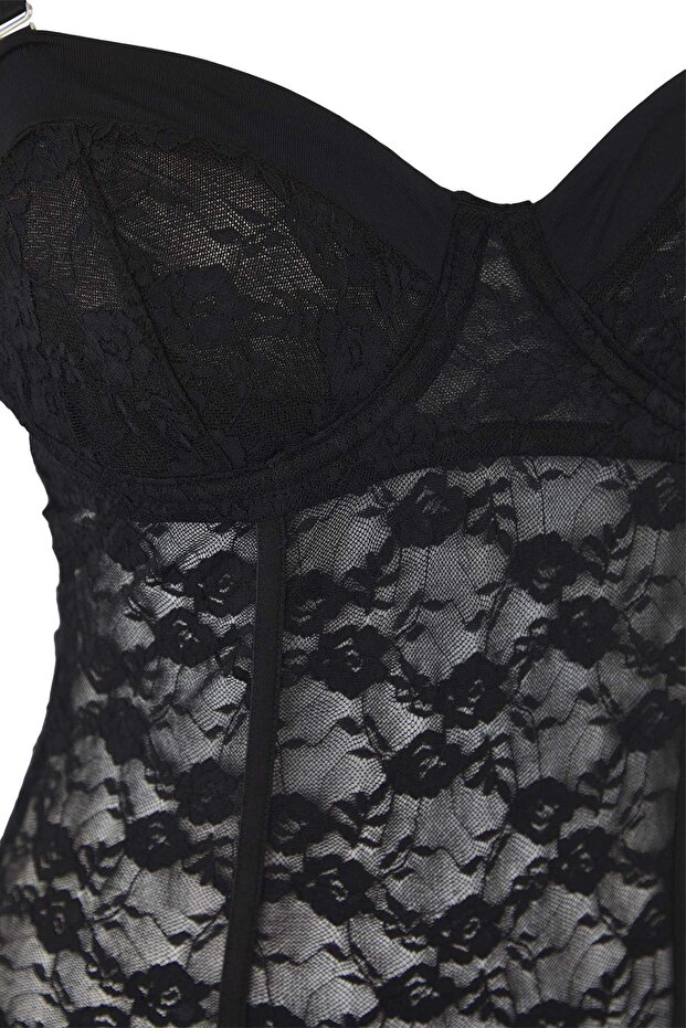 Siyah Dantel Pencere/Cut Out Detaylı Örme Body THMAW26BD00002 - 6