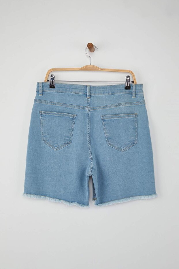 Açık Mavi Yüksek Bel Esnek Skinny Denim Şort & Bermuda TBBSS22AP0008 - 6