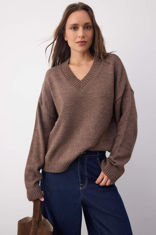 Wardrobe Essentials Vizon Basic Geniş Kalıp Yumuşak Dokulu Triko Kazak | TWOAW26KZ00091 - 2