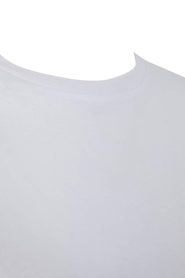 Beyaz %100 Pamuk Uzun Kollu Bisiklet Yaka Regular Basic Örme Büyük Beden T-Shirt TBBAW26BF00000 - 6