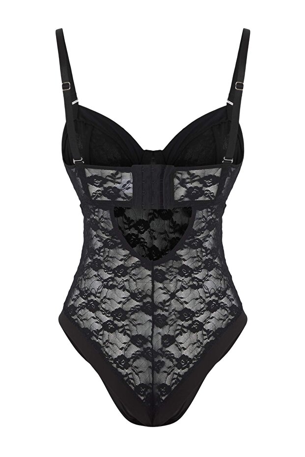 Siyah Dantel Pencere/Cut Out Detaylı Örme Body THMAW26BD00002 - 7