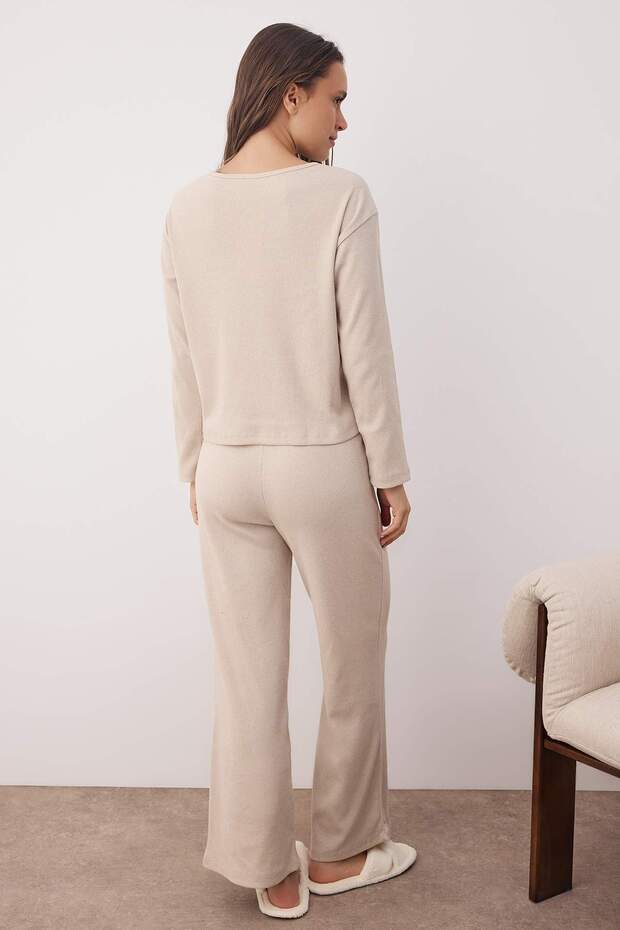Bej Fitilli Örme Pijama Takımı THMAW21PT0684 - 4