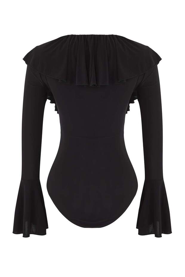 Siyah Düz V Yaka Uzun Örme Sandy Body TPRAW26BD00020 - 6