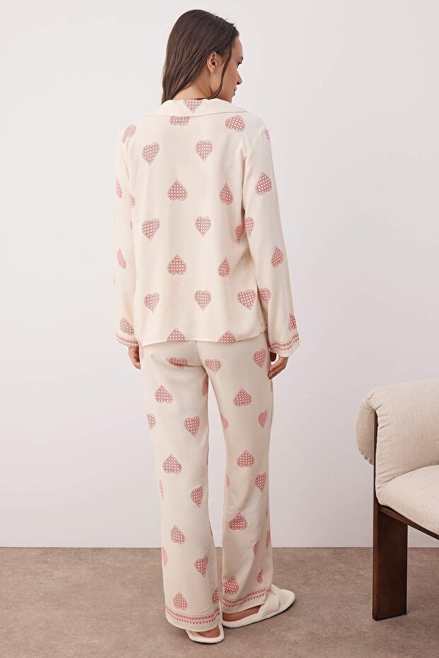 Ekru Kapli Viskon Dokuma Pijama Takımı THMAW26PT00025 - 4