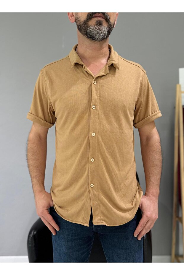 Dark Beige Basic Men's Shirt - 1