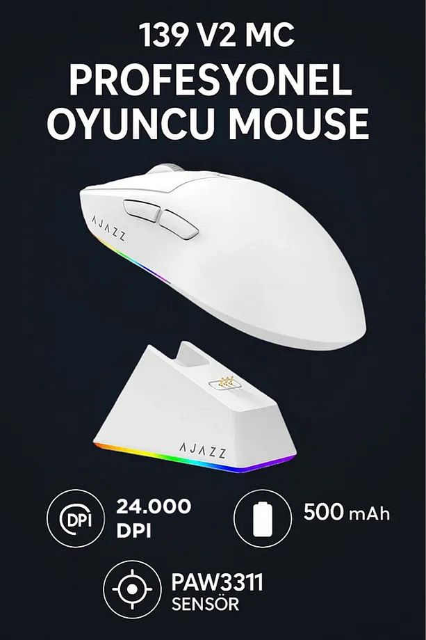 Aj139 V2 Mc 24.000 Dpı Paw3311 Ultra Hafif 3 Modlu Oyuncu Mouse - 500mah Batarya - 1