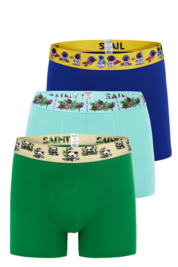 Cotton Lycra Flexible Fabric Printed Colorful Patterned Set of 3 Men's Boxers