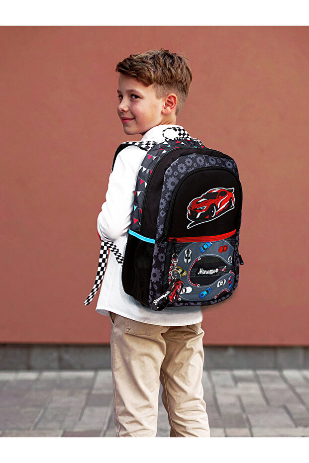 Car Patterned Primary School Backpack for Boys 1008 - 2