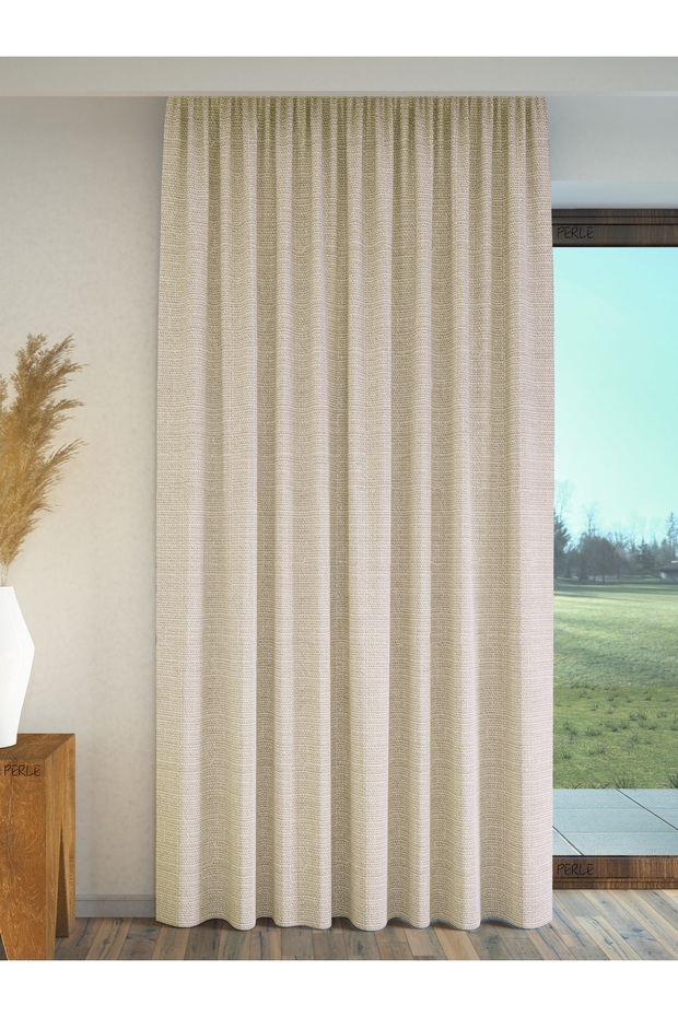 Ecru Linen Textured Background Curtain - Extraphore Drawstring - 1