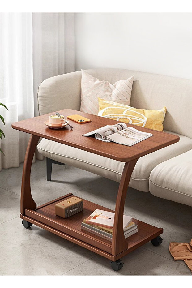 Living Room Sofa C-Shaped Push-Pull Small Coffee Table With Wheels - 2