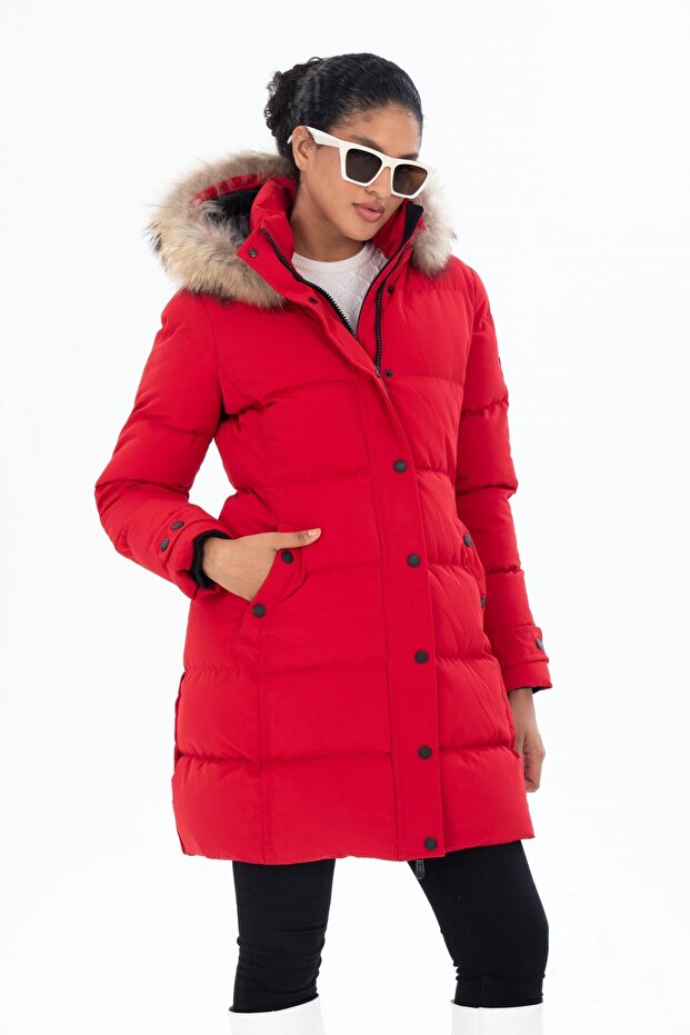 Women's Long Removable Natural Fur Hooded Padded Windproof down Coat 8658