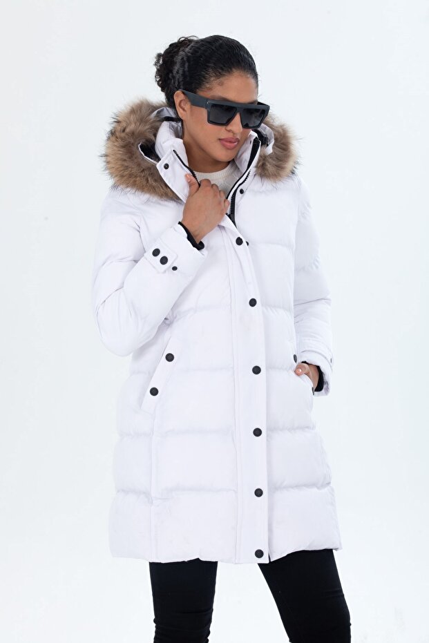Women's Long Removable Natural Fur Hooded Padded Windproof down Coat 8658