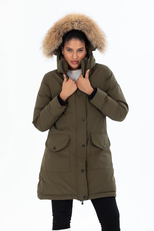 Women's Long Detachable Natural Fur Hooded Padded Wind Resistant Water Repellent down Jackets 8645
