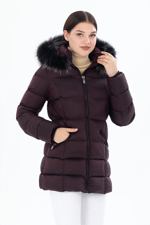 Women's Long Removable Natural Fur Hooded Padded Wind Resistant Water Repellent down Jackets 8651