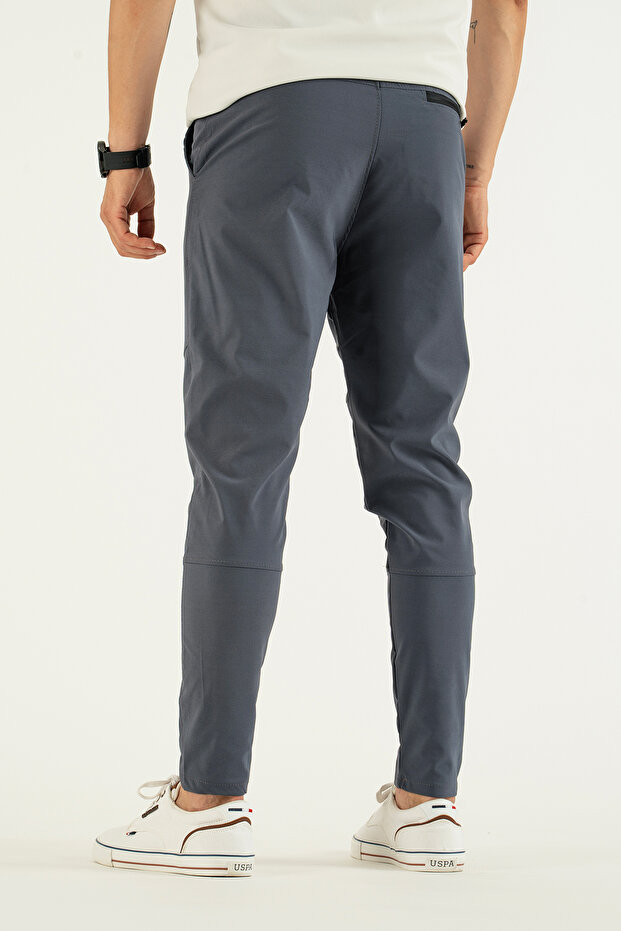 Men's Gray Side Pocket Elastic Waist Lace up Ankle Leg Slimfit Slim Fit Jogger Trousers