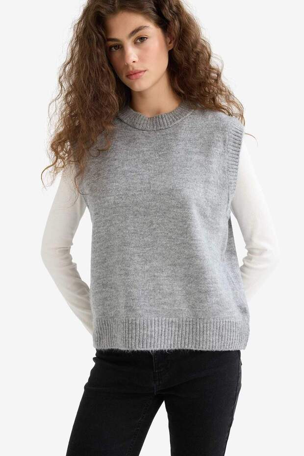 Regular Fit Basic Düz Bisiklet Yaka Triko Süveter D5364AX24AU - 3