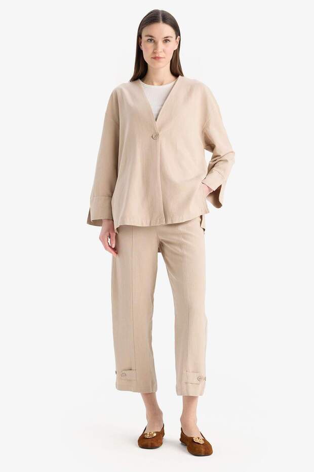 Keten Karışımlı Basic Düz Kısa Paça Harem Pantolon B7506AX25SP - 3