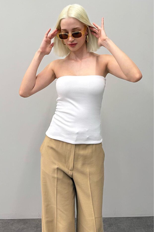 Beyaz Straplez Basic Kadın Bluz Sh247 - 6
