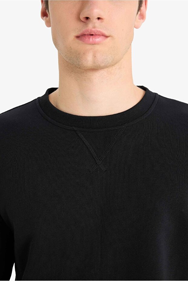 Regular Fit Bisiklet Yaka Kalın Basic Düz Sweatshirt T3777AZ23AU - 5
