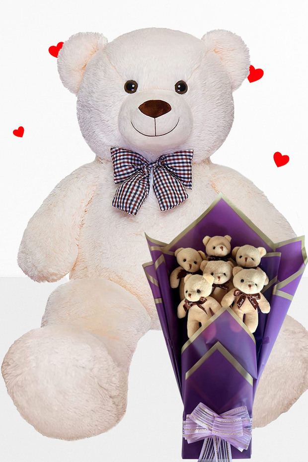 Plush Teddy Bear 90 cm Bear and Purple Plush Teddy Bear Bouquet Gift for Lover Birthday Special Day Set