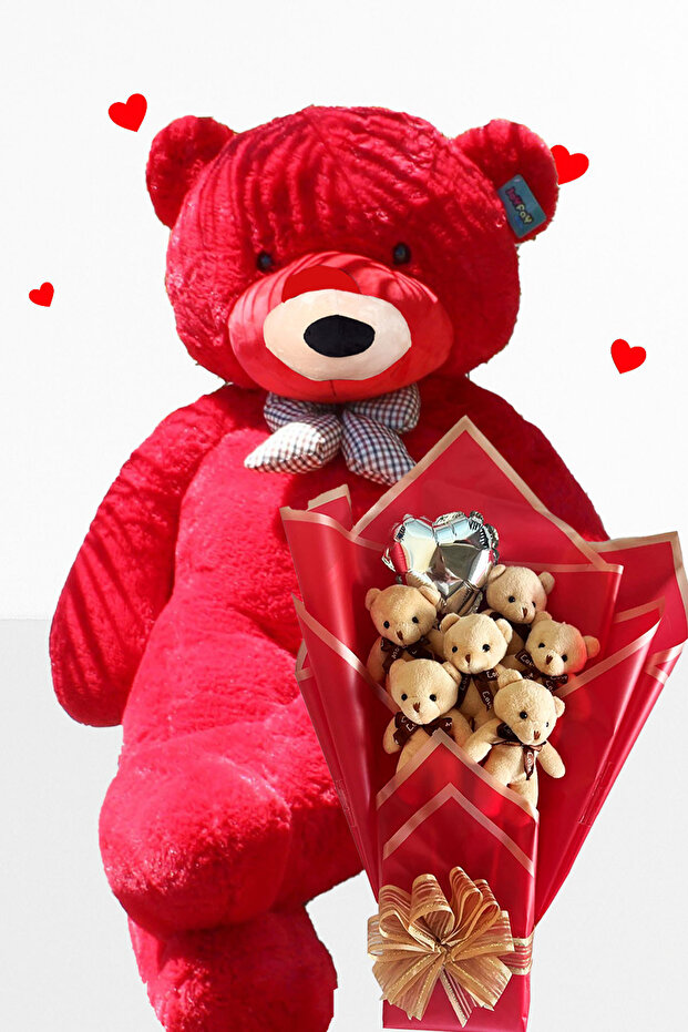 90 cm Plush Bear Romantic Milk Coffee Teddy Bear Bouquet with Balloons for Valentine's Day Birthday and Special Day Gift
